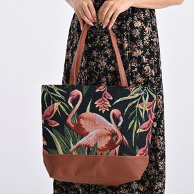 Schultertasche mit Blumenprint, 42x34x12cm, Lila-Gr&uuml;n