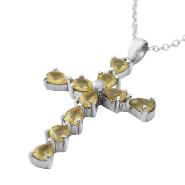 Gelber Saphir Kreuz-Anhänger mit kette ca. 45 cm, 925 Silber platiniert ca. 1,80 ct image number 3
