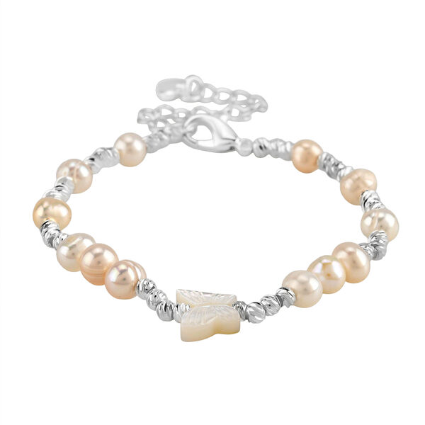 Weiße Muschelkernperle, Weiße Süßwasser Perle Armband ca. 15.25 cm Nickelfreies Messing Standard image number 3