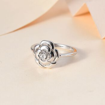 Wei&szlig;er Diamant P Rosendesign-Ring, 925 Silber platiniert (Gr&ouml;&szlig;e 19.00) ca.