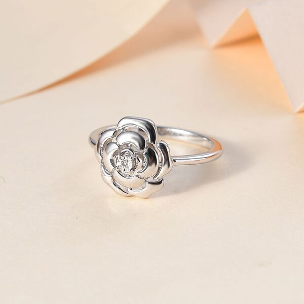 Weißer Diamant Rosendesign-Ring, 925 Silber platiniert (Größe 17.00) image number 2
