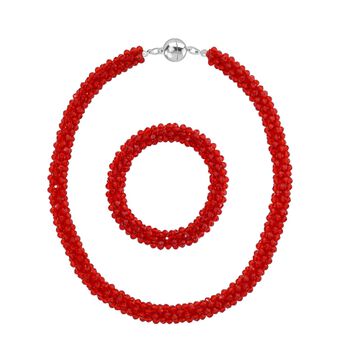 2er Set - Roter Kristall Halskette und Armband, flexibel