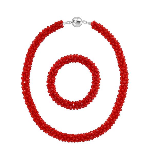 2er Set - Roter Kristall Halskette und Armband, flexibel image number 0