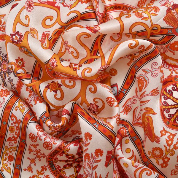 LA MAREY gemusterter Quadratschal aus 100% Seide, Orange image number 4