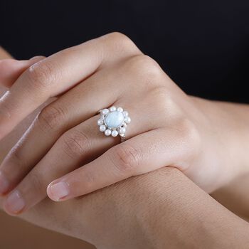 AA Nat&uuml;rlicher gr&uuml;ner Larimar und S&uuml;&szlig;wasser Perle Ring