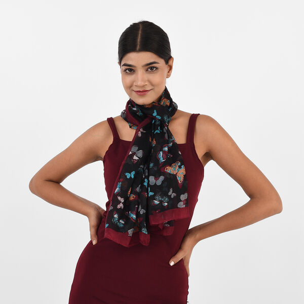 100% Satin-Seidenschal, bedruckt, 48x160cm, Schmetterling