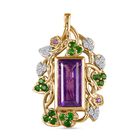 Afrikanischer Amethyst, Natürlicher Chromdiopsid Anhänger 925 Silber Gelbgold Vermeil ca. 4,97 ct.