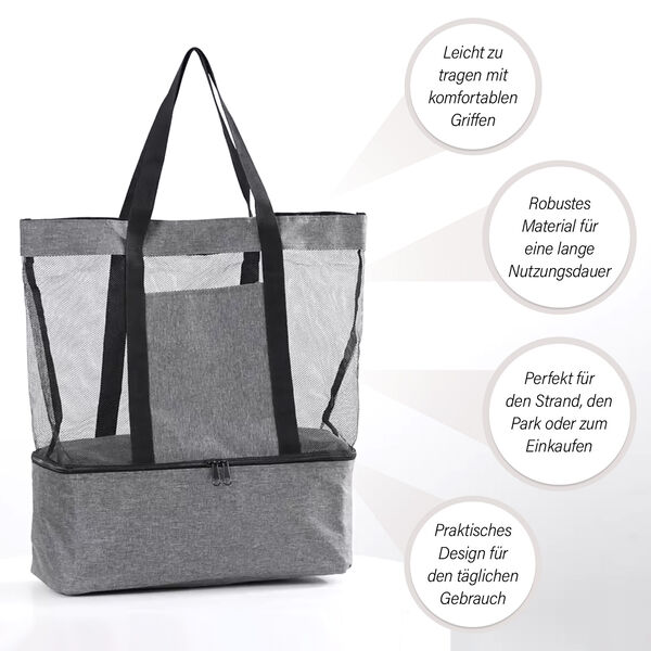 Zweist&ouml;ckige Netz-Einkaufstasche mit K&uuml;hlfach, grau image number 4