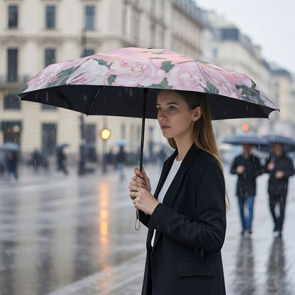 UV-Schutz Regenschirm, 91x50cm, inklusive Aufbewahrungstasche, Pink Floral