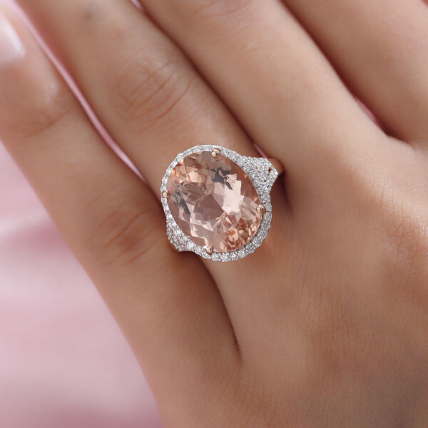 AAA Morganit und Diamant-Halo-Ring, I1-I2 G-H, 585 Gelbgold, 12,17 ct. image number 3