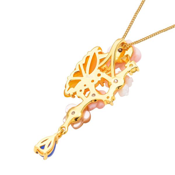 Jardin Kollektion - Gelber Jade und rosa Perlmutt-Anhänger mit Kette, 925 Silber Gelbgold Vermeil ca. 3.49 ct image number 5