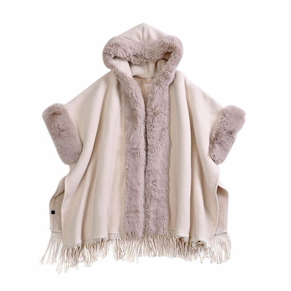 Winter- und Herbst-Poncho aus Kunstfell, Beige