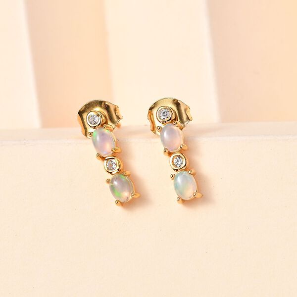 AA Natürlicher, äthiopischer Welo Opal, Weißer Zirkon Ohrringe 925 Silber 750 Gelbgold Vermeil ca. 0.60 ct image number 2