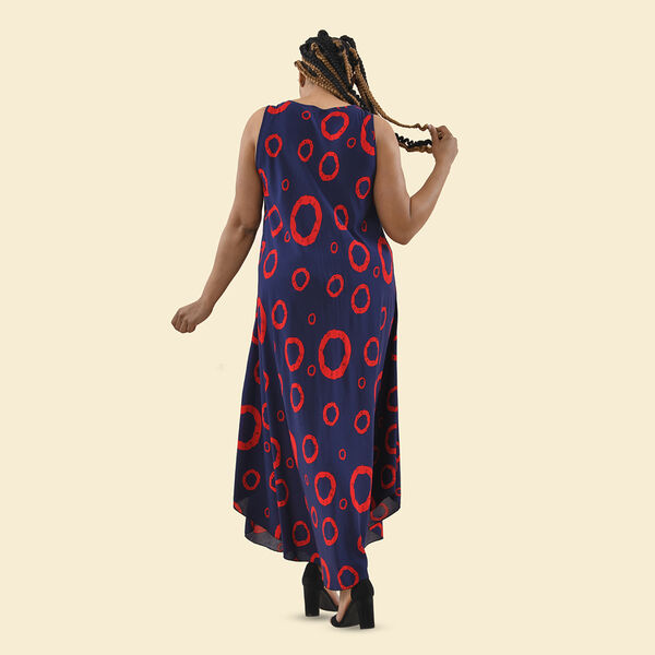 TAMSY - bedrucktes Sommerkleid, Kreismuster, Dunkelblau/rot image number 1