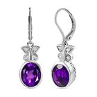 Afrikanischer Amethyst, Weißer Zirkon Ohrringe Silberfarben ca. 4.86 ct