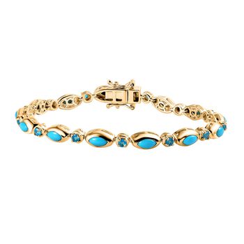 AA Sleeping Beauty T&uuml;rkis, Neon Apatit Armband ca. 18 cm 925 Silber 750 Gelbgold Vermeil ca. 3,84 ct.