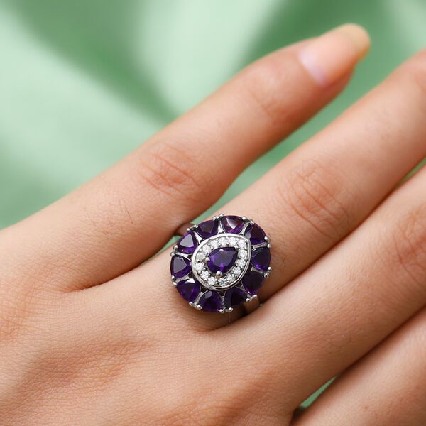 Lusaka Amethyst und Zirkon Ring 925 Silber Platin-&Uuml;berzug image number 3