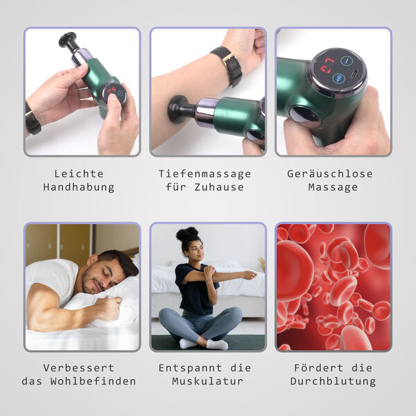 Mini-Muskel-Massage-Pistole mit 4 Massageköpfen, 32 Stärken, perfekt zum Mitnehmen, schwarz image number 3