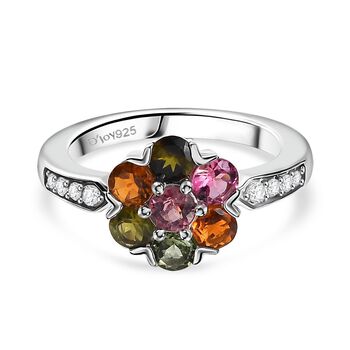 D joy Mehrfarbiger-Turmalin Ring 925 Silber platiniert (Gr&ouml;&szlig;e 21.00) ca. 1.50 ct