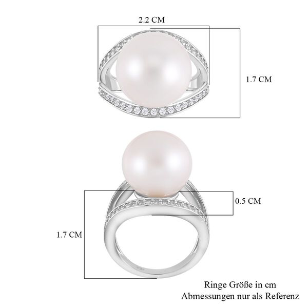 14-15mm weißer Edison Perle und Zirkon-Ring - 0,85 ct. image number 7
