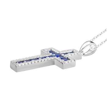 LUSTRO STELLA - Blauer Zirkonia Anh&auml;nger mit Kette, 925 Silber rhodiniert ca. 2.78 ct