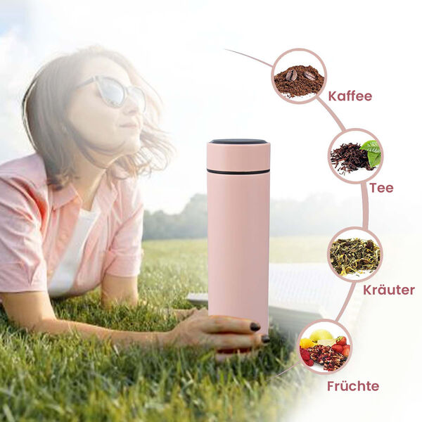 Thermobecher mit digitaler Temperaturanzeige aus Edelstahl, 500ml Rosa image number 2