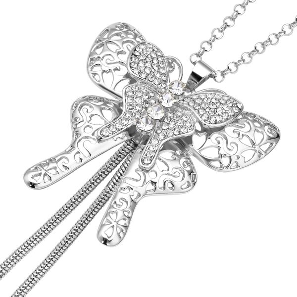 Wei&szlig;e Kristall Schmetterling-Halskette, ca. 73.75 cm, silberfarben image number 3