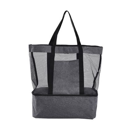 Zweistöckige Netz-Einkaufstasche mit Kühlfach, 37x15x42cm, grau