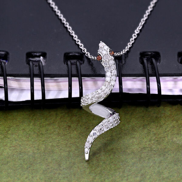 Roter und wei&szlig;er Diamant Schlange-Anh&auml;nger mit Kette in Silber image number 2