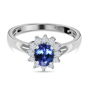 AAA Tansanit und Zirkon Halo Ring - 1,13 ct.