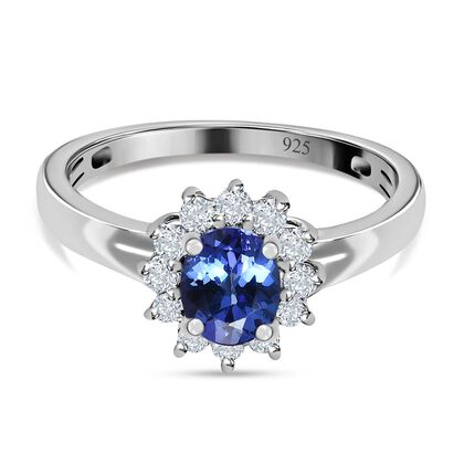 AAA Tansanit, wei&szlig;er Zirkon Ring, 925 Silber platiniert (Gr&ouml;&szlig;e 20.00) ca. 1.13 ct