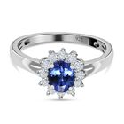 AAA Tansanit, weißer Zirkon Ring, 925 Silber platiniert (Größe 20.00) ca. 1.13 ct