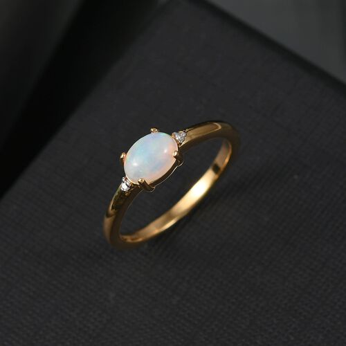 AA Natürlicher, äthiopischer Welo Opal, Lab Grown Diamant Ring 925 Silber vergoldet (Größe 17.00) ca. 0,55 ct image number 1