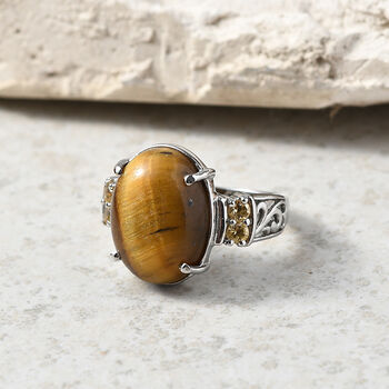 Tigerauge, Citrin Ring 316L Edelstahl (Gr&ouml;&szlig;e 16.00) ca. 10.28 ct