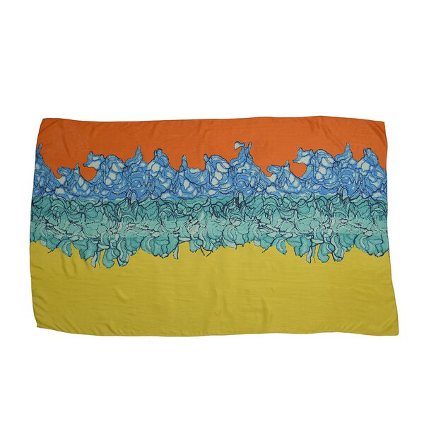 LA MAREY 100% bedruckter Seidenschal, Blumenmuster, Größe 110x178 cm, Gelb und Grün image number 3