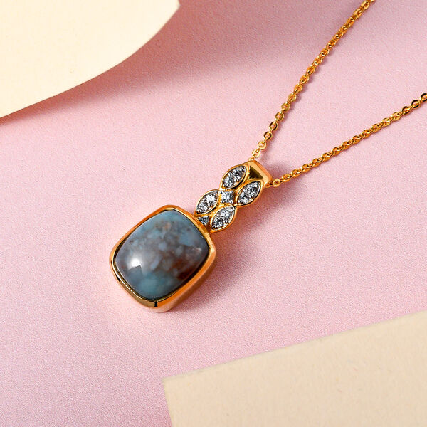 Zimbaprase und weißer Zirkon Anhänger mit Kette, 925 Silber Gelbgold Vermeil ca. 4,30 ct image number 2