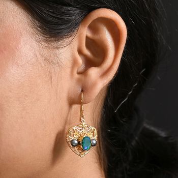 Pfau Quarz Triplette, S&uuml;&szlig;wasser Pfau Perle (4-5mm) Ohrringe Nickelfreies Messing 5.35 ct