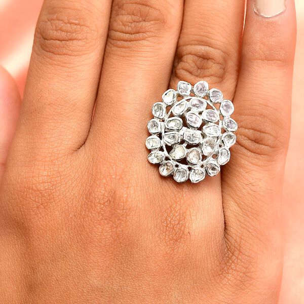 Handgearbeiteter Polki-Diamant-Ring, 925 Silber platiniert  ca. 1,00 ct image number 3