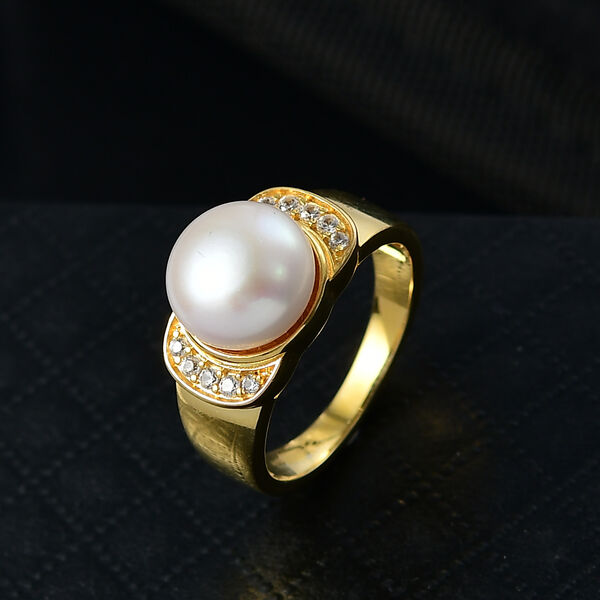 EVER TRUE Süßwasser Perle (10.5-11 mm), Weißer Zirkon Ring Nickelfreies Messing (Größe 18.00) image number 1