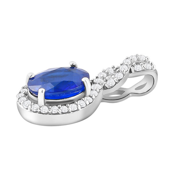AAA Tansanischer Blauer Spinell (Diffundierter) und wei&szlig;er Zirkon Anh&auml;nger, 925 Silber platiniert ca. 1.74 ct image number 4