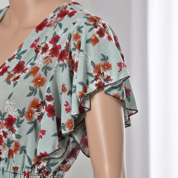 Maxikleid mit gesmokter Taille und Flatter&auml;rmel, 35x125cm, himmelblau image number 5