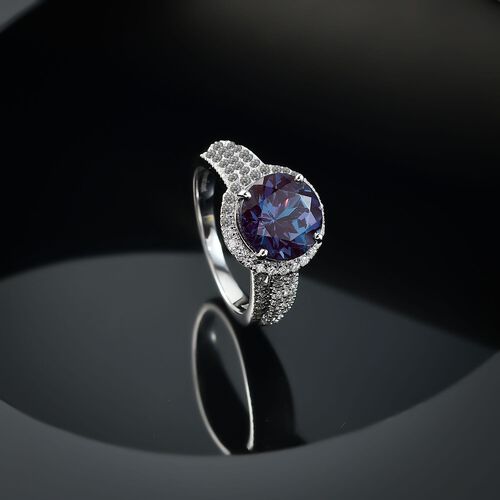 LUXURIANT DIAMOND- zertifiziert und geprüft AAA Labor Alexandrit und Labor Diamant Ring in 417 Weißgold - 4,44 ct. image number 1