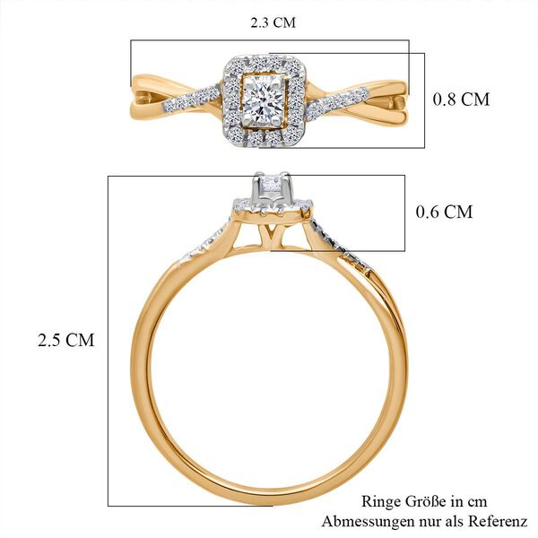 LUXURIANT VS-EF Labor Diamant Ring, 925 Silber 750 Gelbgold Vermeil - 0,25 ct. image number 6