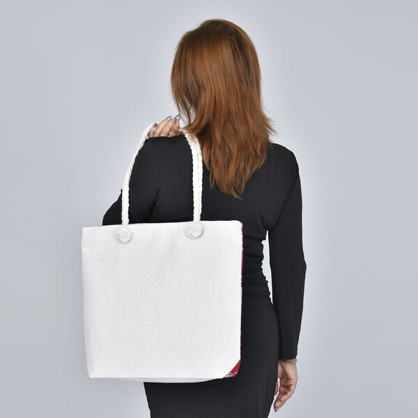 Jute Handtasche mit Weihnachtsmotiv, Gr&ouml;&szlig;e 42x34x9x37 cm, Rot image number 2