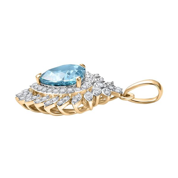 AAA Ratnakiri Blauer Zirkon, Weißer Diamant Anhänger 585 Gold ca. 3.10 ct image number 3