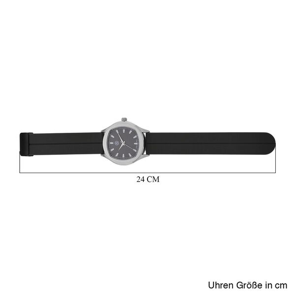 STRADA - Uhr mit japanischem Uhrwerk, silbernem Geh&auml;use und schwarzem Silikonarmband image number 8