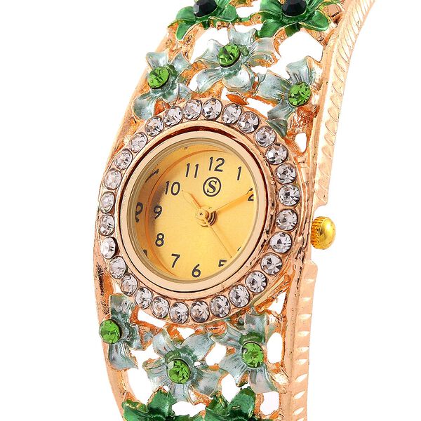 STRADA Blumenzauber Bangleuhr mit PC21S Japanischem Uhrwerk, wei&szlig;en Kristallen und reinem Edelstahl, Neongr&uuml;n image number 3