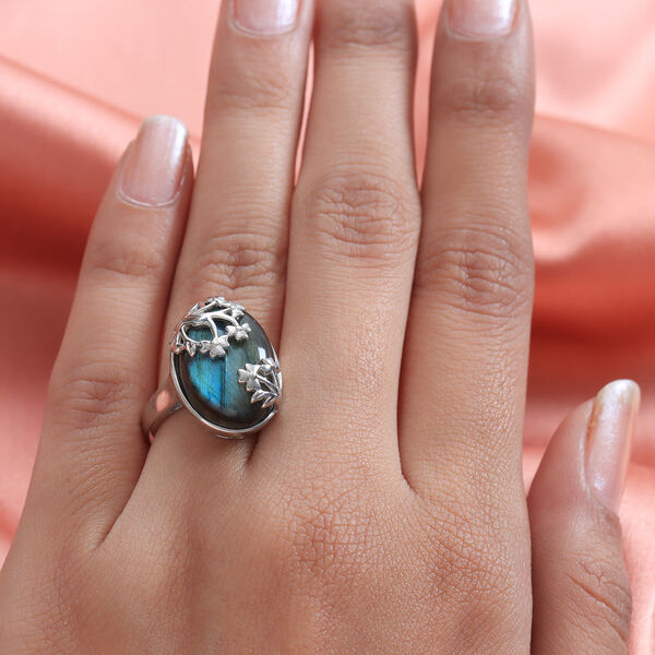 Labradorit Ring Messing Ionenbeschichtetes Platin  ca. 12,42 ct image number 3