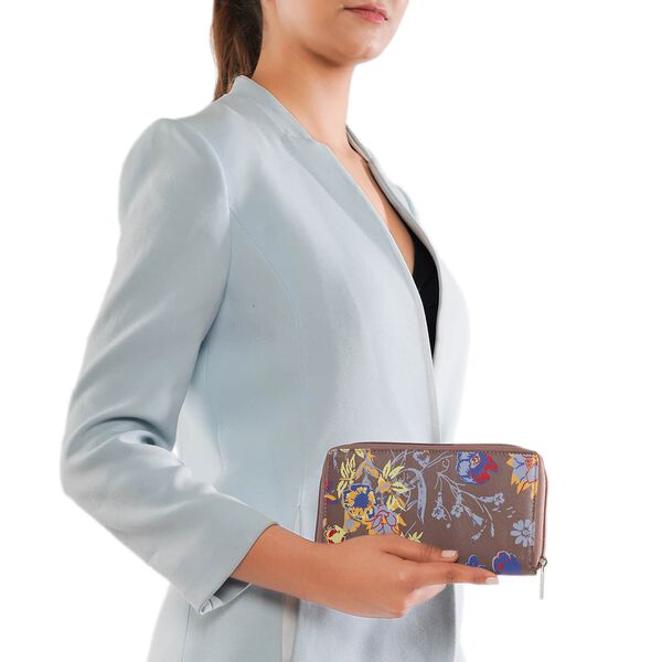 CLOSE OUT - UNION CODE: Echtleder Brieftasche, Blumenmuster, dunkel Cognac image number 1