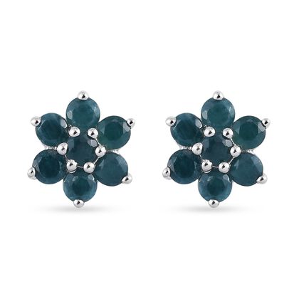 Blaugrüner Grandidierit Ohrstecker 925 Silber platiniert  ca. 0,91 ct